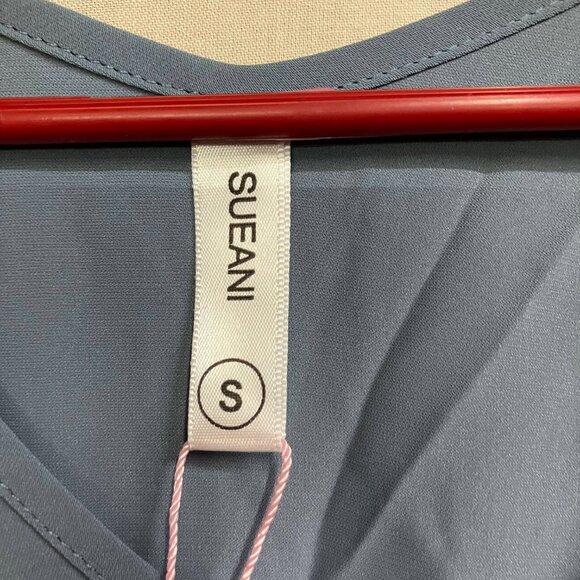 SUEANI Women's S Gray Tie Front Top Summer V-Neck Long Sleeve Twist Knot T-Shirt - Picture 4 of 12